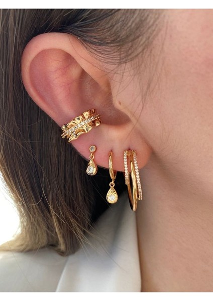 Zirkon Taşlı Halka Altın Kaplama Kadın Earcuff Kıkırdak Küpe fırsatları