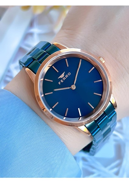 Çelik Kordonlu Lacivert/rose 3 Atm Suya Dayanıklı Özel Tasarım Kadın Kol Saati BF21124AWT-T