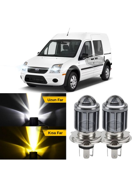 Ford Transit Connect 2002-2013 Uyumlu Mercekli Far Ampulü LED Xenon Çift Renk Sarı-Beyaz Far Şimşek Etkili Csp LED Lamba Uzun Kısa 2 Adet Takım