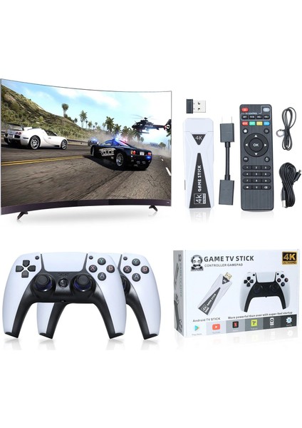 Android Game Tv Stick 4K 64 GB Remote Control Hazıfa Kartı ve 2 Kablosuz Oyun Kolu Retro Game Stick Nostalji Oyun Konsolu Film Izleme fırsatları