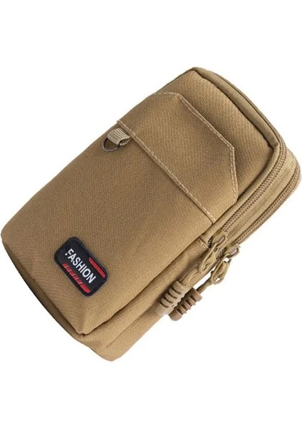 Çift Haki-Tek Çift Katmanlı Haki Erkek Telefon Kılıfı Naylon Colth Bel Fanny Paketi Edc Molle Çanta Cep Telefonu Çanta Kemer Bel Çantası (Yurt Dışından)