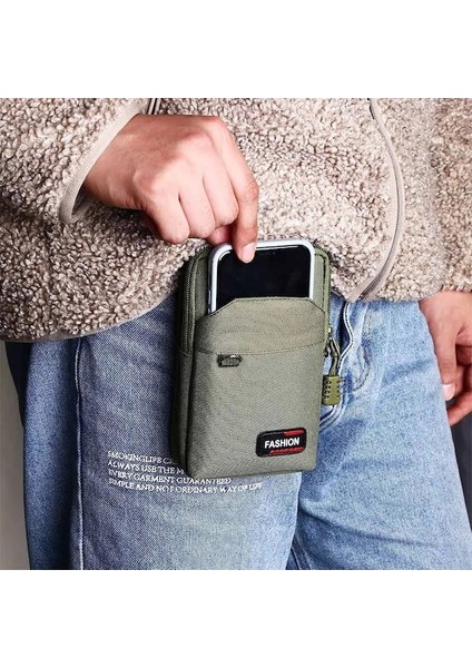 Çift Haki-Tek Çift Katmanlı Haki Erkek Telefon Kılıfı Naylon Colth Bel Fanny Paketi Edc Molle Çanta Cep Telefonu Çanta Kemer Bel Çantası (Yurt Dışından) indirimleri