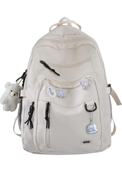 Heamor Kadınlar Kızlar Için Estetik , Çok Cepli Büyük Kapasiteli Su Geçirmez Kolej Okul Çantası Kurbağa Bebek Sırt Çantaları Okul Için - A04-BEYAZ (Yurt Dışından)