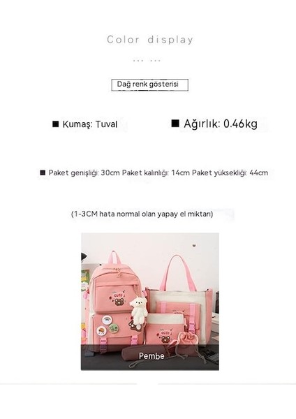 Öğrenci Büyük Kapasiteli Pembe Okul Çantası 5 Parça Set (Yurt Dışından)