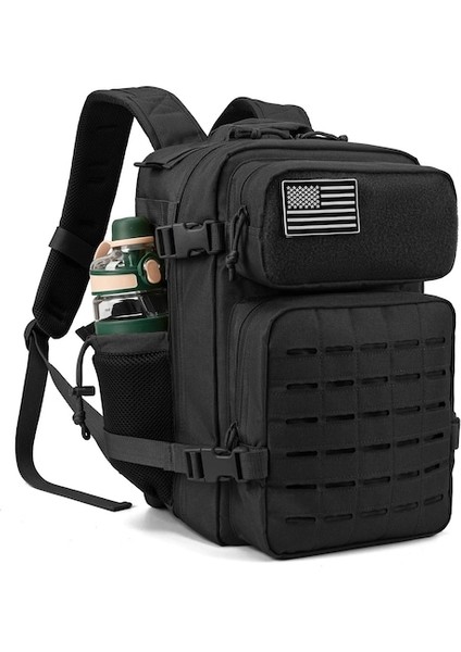 Siyah-Qt Qy 25L Askeri Taktik Sırt Çantası Ordu Çantası Molle Sırt Çantası Spor Kadın Erkek Edc Açık Yürüyüş Sırt Çantası Cadı Şişe Tutucu (Yurt Dışından)