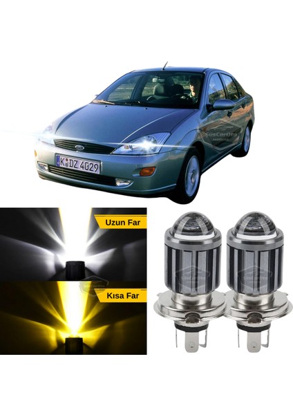 Ford Focus 1 Hb&sedan 1998-2004 Uyumlu Mercekli Far Ampulü LED Xenon Çift Renk Sarı-Beyaz Far Şimşek Etkili Csp LED Lamba Uzun Kısa 2 Adet Takım