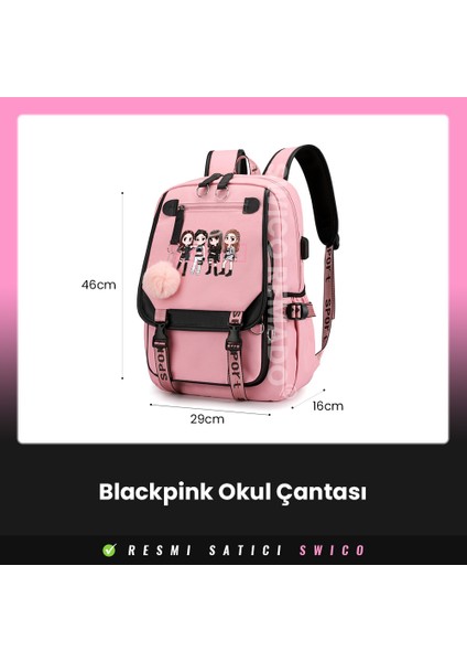 Swico Remado Kpop Blackpink Temalı Lise Çantası - Siyah/pembe (Yurt Dışından)