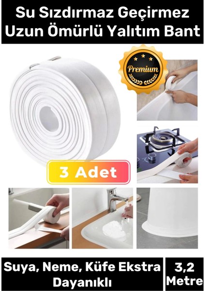 Premium Su Geçirmez Sızdırmaz Dayanıklı Lavabo Pvc Yağ Kenar Küf Önleyici 3.2m 3 Adet Izolasyon Bant
