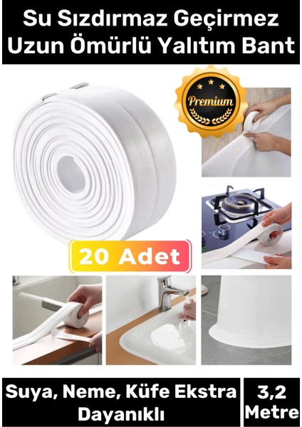 Premium Su Geçirmez Sızdırmaz Dayanıklı Lavabo Pvc Kenar Küf Önleyici 3.2m 20 Adet Izolasyon Bant