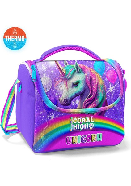Kids Mor Pembe Simli Unicorn Desenli Thermo Beslenme Çantası 11873