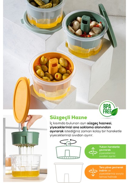 3lü Renkli Sunumluk Zeytin Turşu Peynir Çok Amaçlı Süzgeçli Saklama Kabı Seti fırsatları