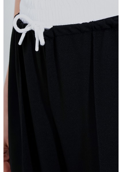 Kadın Siyah Bol Paça Çımalı Pantolon 6662