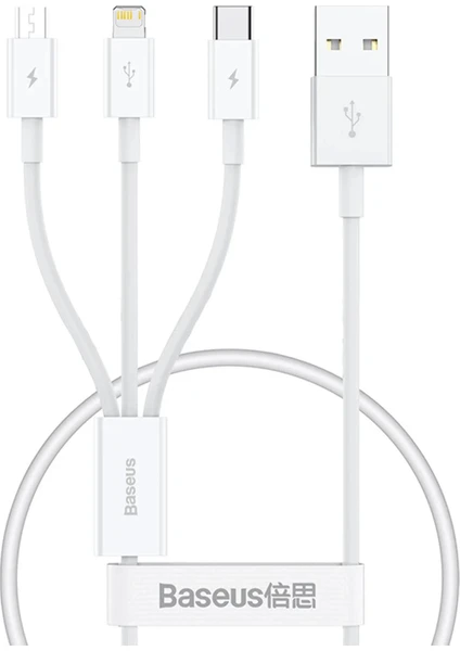 Superior 3in1 Hızlı Şarj Özellikli USB To M+L+C 3.5A Hızlı Şarj Kablosu iPhone 15 Uyumlu 0.5m.