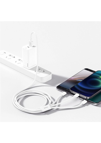 Superior 3in1 Hızlı Şarj Özellikli USB To M+L+C 3.5A Hızlı Şarj Kablosu iPhone 15 Uyumlu 0.5m.