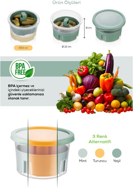 Sunumluk Zeytin Turşu Peynir Çok Amaçlı Süzgeçli Saklama Kabı Yeşil fiyatları