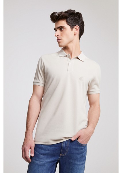 D'S Damat Regular Fit Taş Pike Dokulu %100 Pamuk Kıvrılmaz Polo Yaka Nakışlı T-Shirt 4HC14ORT51000