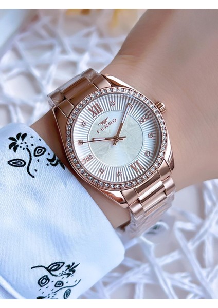 Rose Gold Renk 3 Atm Suya Dayanıklı Çelik Kordon Özel Tasarım Kadın Kol Saati BFL21263AWT-C