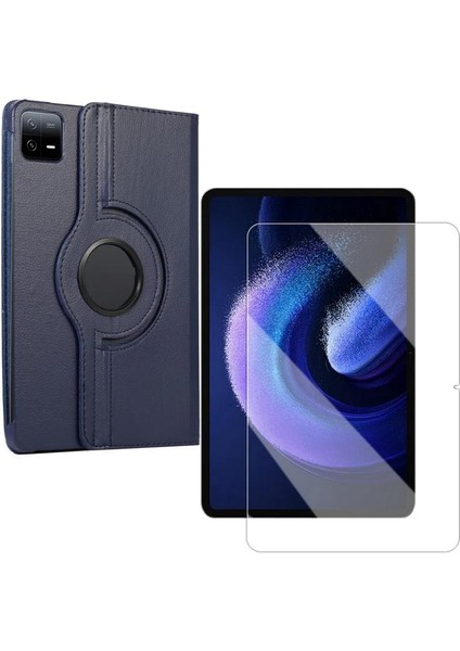 Xiaomi Mi Pad 6 Kılıf 360 Dönerli Standlı Kapaklı+ Temperli Cam Ekran Koruyucu