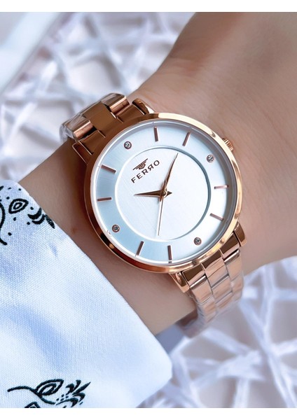 Rose Gold Renk 3 Atm Suya Dayanıklı Çelik Kordon Özel Tasarım Kadın Kol Saati BF21099AWT-C