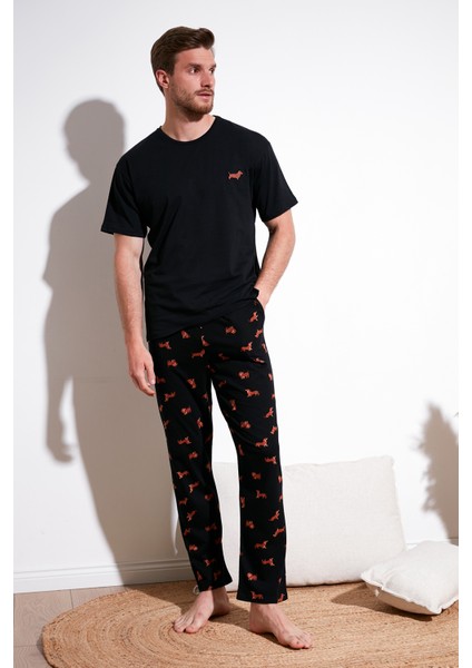 Pamuklu Regular Fit Kısa Kollu Pijama Takımı Erkek Pijama Takımı 6572012