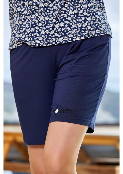 24692 Kadın Kısa Kollu Şortlu Pijama Takımı-Lacivert