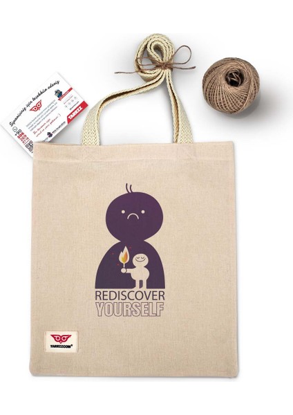 Ham Bez Çanta Tote Bag Kendini Yeniden Keşfet Dokuma Saplı Kadın Omuz Çantası