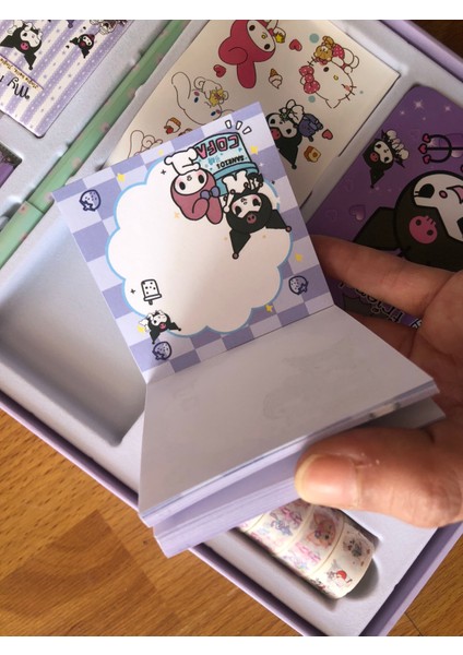 Kuromi Sanrio Kırtasiye Seti Not Defteri Günlük Ajanda Kalem Sticker Bant Etiket Küp Blok Not Hediye