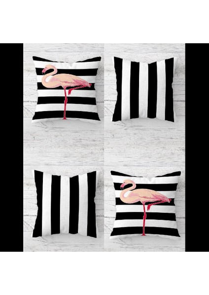 Filamingo Çizgili Yastık Kombin Gizli Fermuarlı Kırlent Kılıfı Koltuk Yastık Kılıfı TAKIM(4ADET)