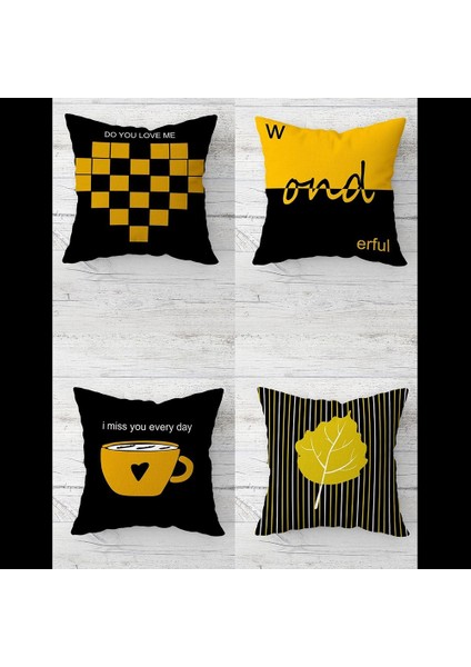 Kalpyaprak Coffee Desen Gizli Fermuarlı Kırlent Kılıfı Koltuk Yastık Kılıfı TAKIM(4ADET)