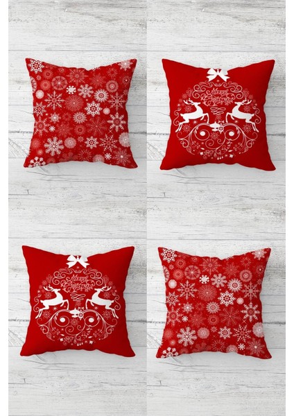 Christmas Yılbaşı Kar Tanesi ve Geyik Gizli Fermuarlı Kırlent Kılıfı Yastık Kılıfı TAKIM(4ADET) fiyatları