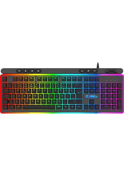 Nova K1 360° Özelleştirilebilir Rgb & Yazılımlı Full Membran 104+7 Tuşlu Ekstra Multimedya / Rollover Ses Kontrol Mekanizmalı Gaming Klavye