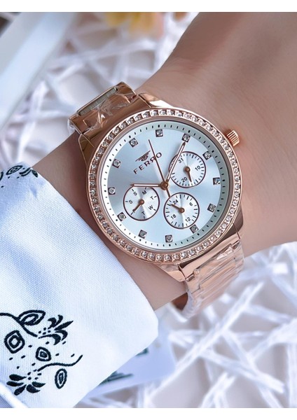 Rose Gold Renk Iç Fonksiyonları Aktif 3 Atm Çelik Kordon Kadın Kol Saati BFM21077AWT-C