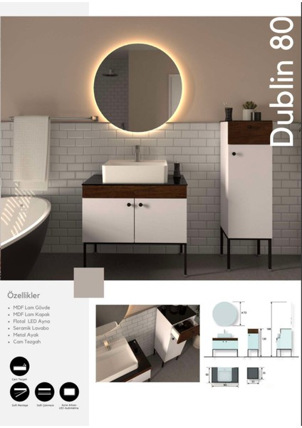 Dublin 80 cm Banyo Dolabı