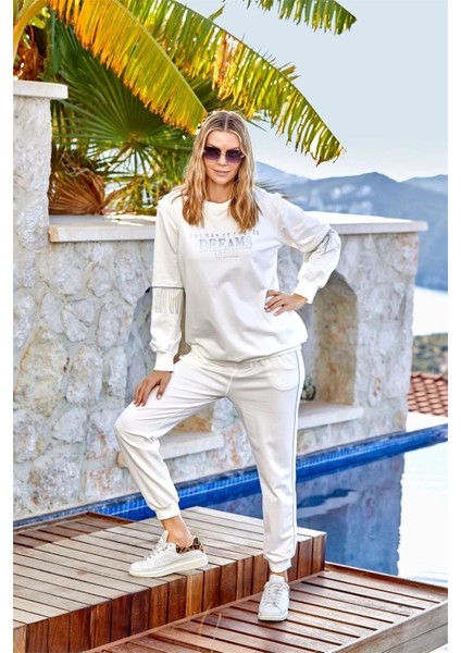 24837 Kadın Eşofman Takım-Krem