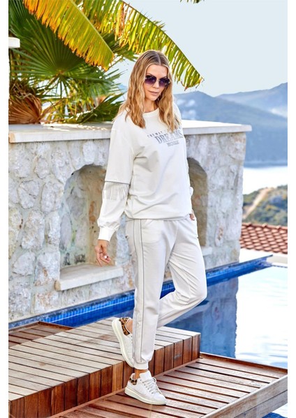 24837 Kadın Eşofman Takım-Krem fiyatları