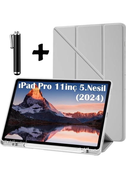 M.tk moveteck Ipad Pro 5. Nesil 11 Inç Uyumlu Tablet Kılıfı Kalem Bölmeli Standlı Yumuşak Silikon + Dokunmatik Kalem M4 Çip