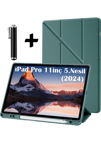 Ipad Pro 5. Nesil 11 Inç Uyumlu Tablet Kılıfı Kalem Bölmeli Standlı Yumuşak Silikon + Dokunmatik Kalem M4 Çip
