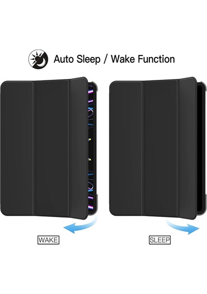 Apple Ipad Pro 11" Pro 5. Nesil 2024 Uyumlu Tablet Kılıf Akıllı Smart Uyku Modlu Standlı Şeffaf Kapaklı A2837 A3006 modelleri