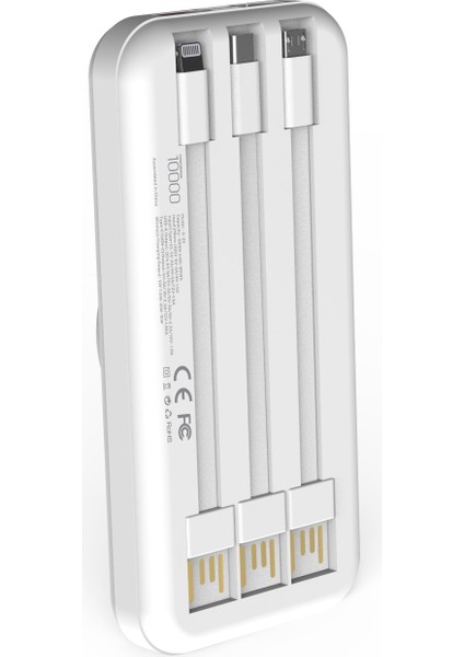 Powerbank 10000MAH Dahili Kablolu 22,5W 15W Magnetic Wireless S-33 W-Power Beyaz fiyatları