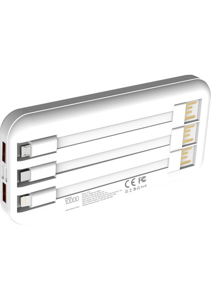 Powerbank 10000MAH Dahili Kablolu 22,5W 15W Magnetic Wireless S-33 W-Power Beyaz modelleri