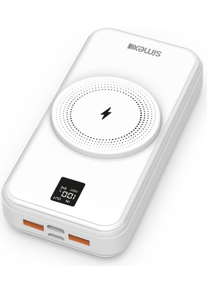 Powerbank 20000MAH Dahili Kablolu 22,5W 15W Magnetic Wireless S-33 W-Power Beyaz