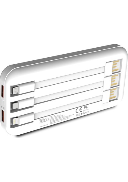 Powerbank 20000MAH Dahili Kablolu 22,5W 15W Magnetic Wireless S-33 W-Power Beyaz modelleri