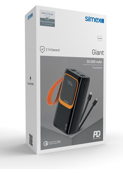 S-36 Giant 30.000 Mah Prime Dijital Göstergeli Hızlı Şarj Fener Çoklu Kablo Powerbank,taşınabilir Şarj Cihazı modelleri