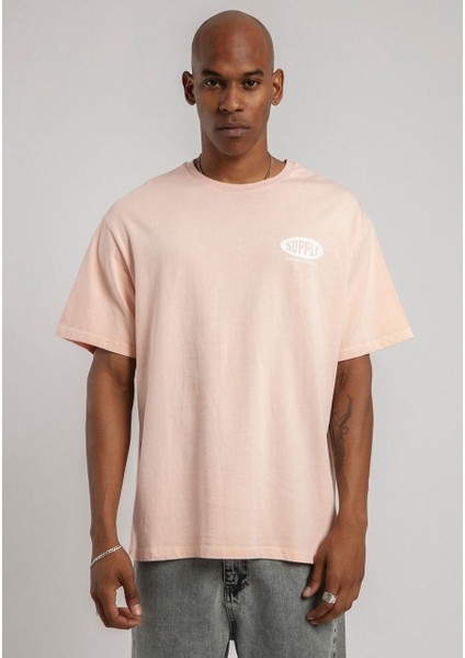 Unisex Baskılı Basic Oversize Tişört Pembe Y-1085