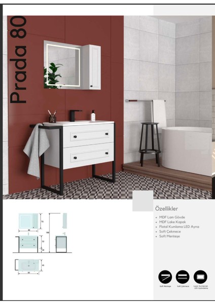 Prada 80 cm Banyo Dolabı