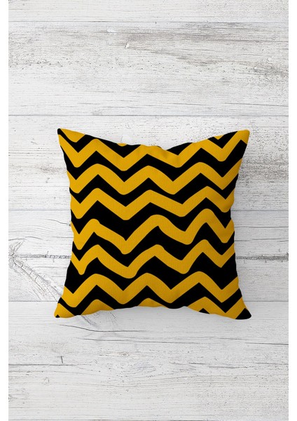 Hardal Zigzag Desenli Çift Tarafı Baskılı Gizli Fermuarlı Yastık Kılıfı Kırlent Koltuk Yastık Kılıfı