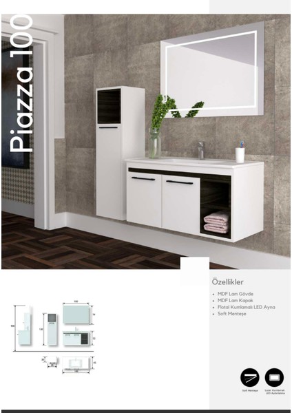 Piazza 100 cm Banyo Dolabı Boy Dolabı Dahil