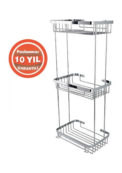 Paslanmaz Çelik Taci 3'lü 23X15 cm Şampuanlık Köşe Süngerlik
