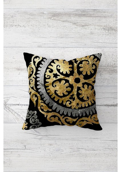 Metalik Gold Arma Desen Çift Tarafı Baskı Gizli Fermuarlı Yastık Kılıfı Kırlent Koltuk Yastık Kılıfı