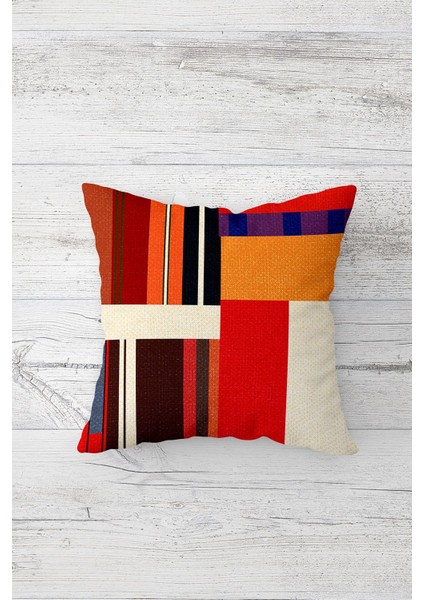 Renkli Çizgi Geçişli Çift Tarafı Baskılı Gizli Fermuarlı Yastık Kılıfı Kırlent Koltuk Yastık Kılıfı